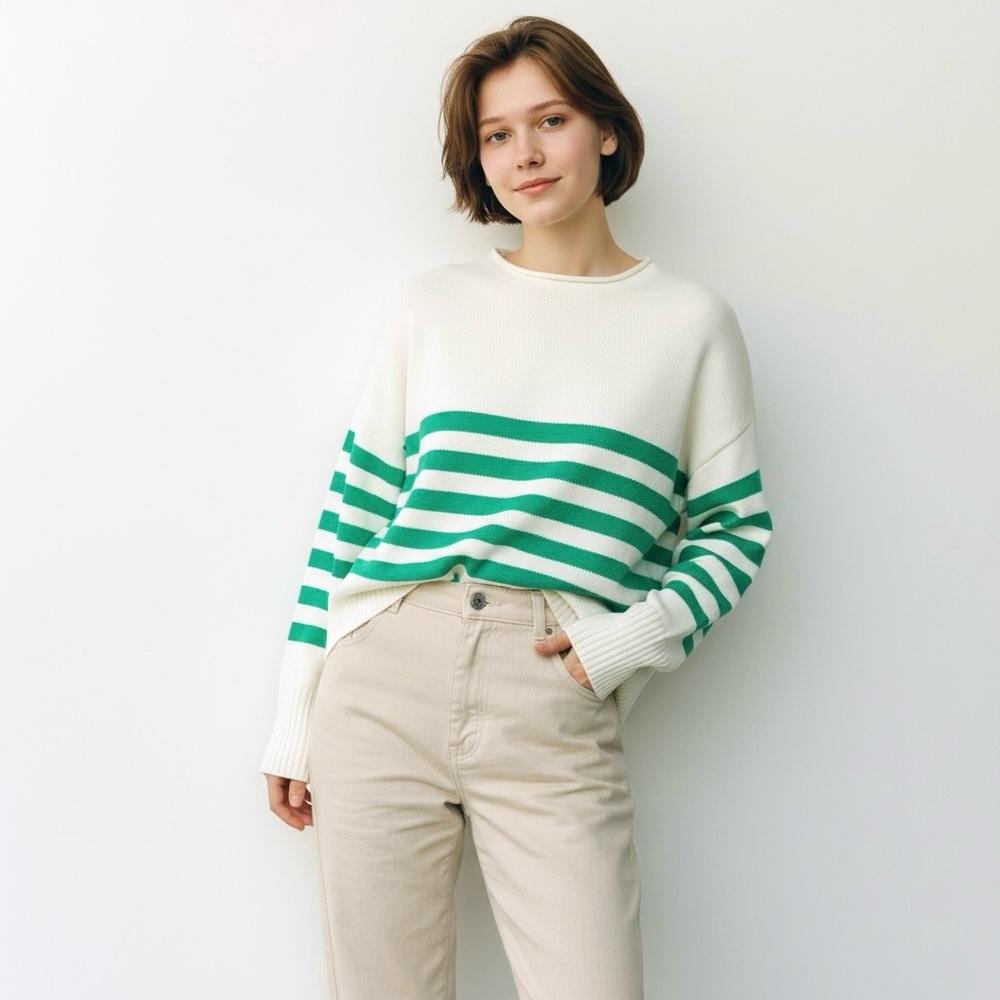 Anthropologie Truth By Republic Sweater Knit Stripes Pullover Roll Mock Neck
